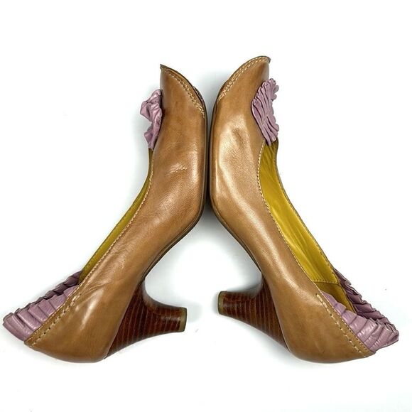 Everybody by EZ Moda Leather Tan with Lavender Accents Pumps Heels 38 US 7,5 - Picture 6 of 16